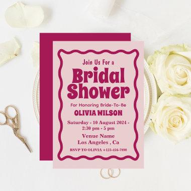 Retro Wavy Pink Wave Curve Modern Bridal Shower Invitations