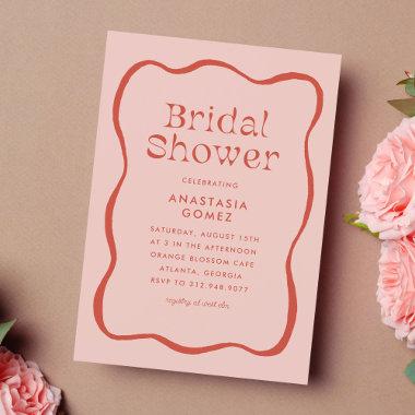 Retro Wavy Squiggle Frame in Orange Bridal Shower Invitations