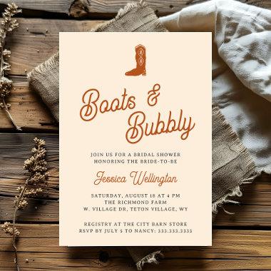 Retro Western Cowboy Boots & Bubbly Bridal Shower Invitations