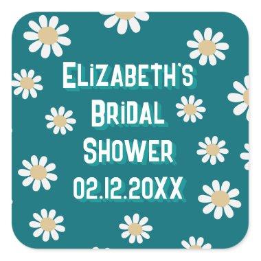 Retro White Daisies Garden Greenery Bridal Shower Square Sticker