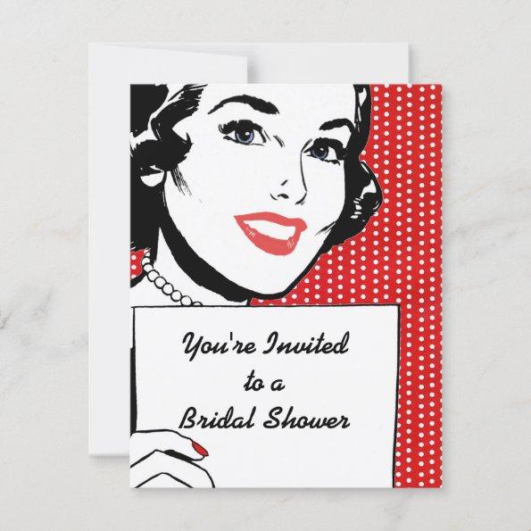 Retro Woman with a Sign Bridal Shower Invitations