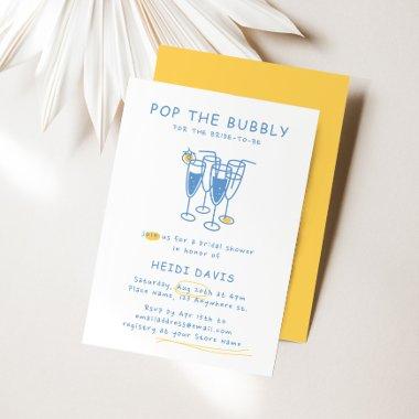 Retro Yellow & Blue Pop The Bubbly Bridal Shower Invitations