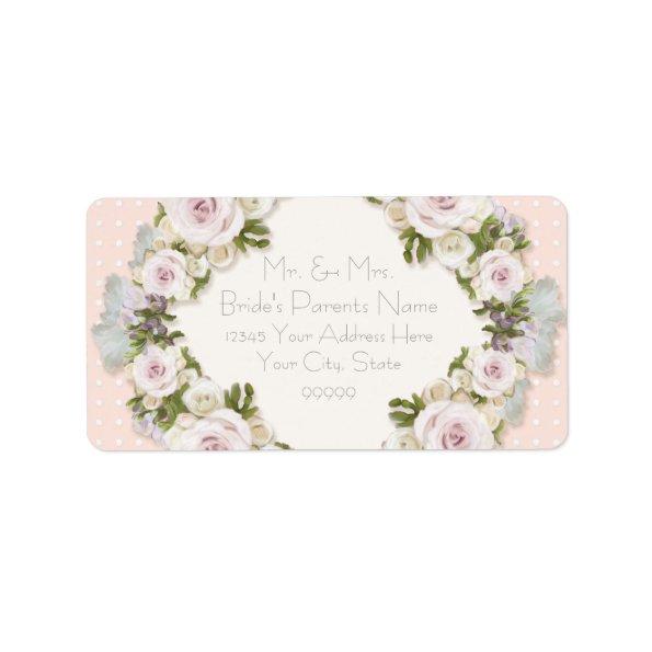 Return Address Blush Pink Polka Dot Roses Floral Label