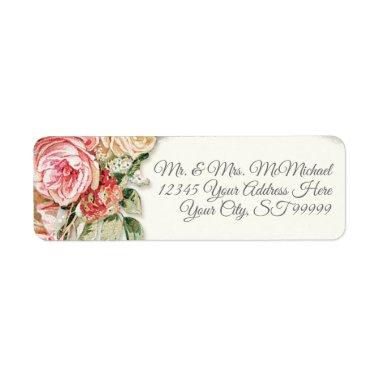 Return Address Elegant Vintage Blush Roses Floral Label