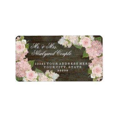 Return Address Large Dark Wooden Pink Hydrangeas Label