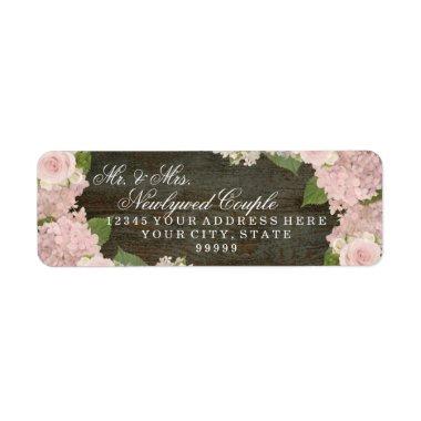 Return Address Small Dark Wooden Pink Hydrangeas Label