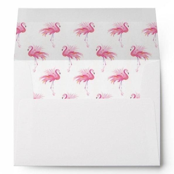 Return Address Watercolor Pink Flamingo Envelope
