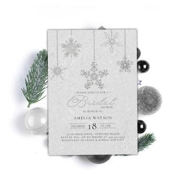 Rhinestone Snowflakes White Winter Bridal Shower Invitations