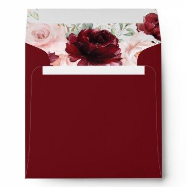 Rich Burgundy Blush Floral Square Round Invitations Envelope