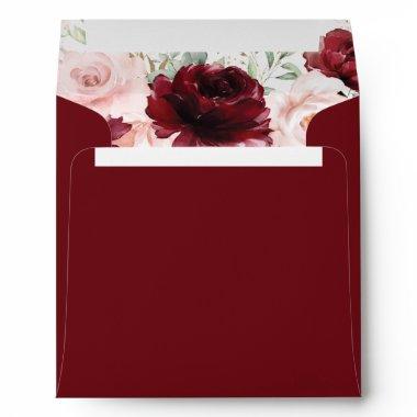 Rich Burgundy Blush Floral Square Round  Envelope