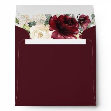 Rich Deep Burgundy Ivory Square  Wedding Envelope