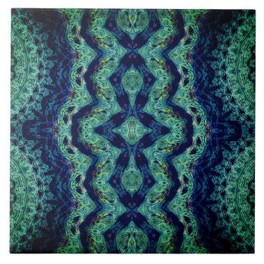 Rich Teal Blue Funky Abstract Ceramic Tile