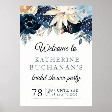 Rich Winter Blue Bridal Shower Welcome Sign