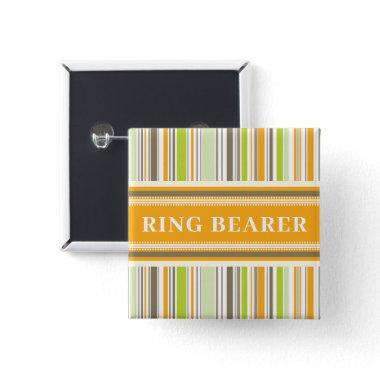 RING BEARER Retro Orange Green Stripes Wedding Pinback Button