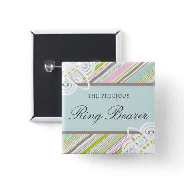 RING BEARER Sweet Garden Stripes Wedding Name Tag Button