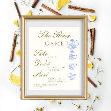 Ring Game Bridal Tea China Set Blue White Lace Poster