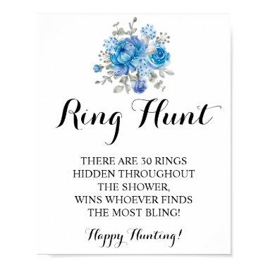 Ring Hunt Blue Flower Bridal Shower Game Sign