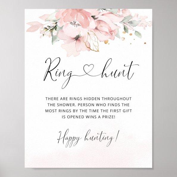 Ring hunt Floral blush pink gold bridal game Poster