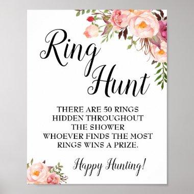 Ring hunt game Bridal shower pink floral wedding Poster