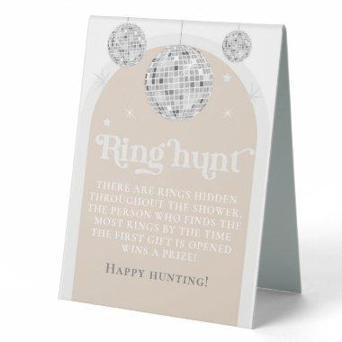 Ring Hunt Game Disco Ball Bridal Shower Table Tent Sign