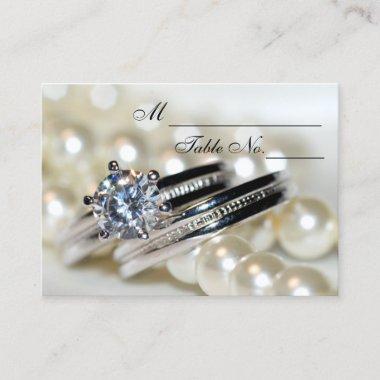Rings and White Pearls Wedding Place Invitations