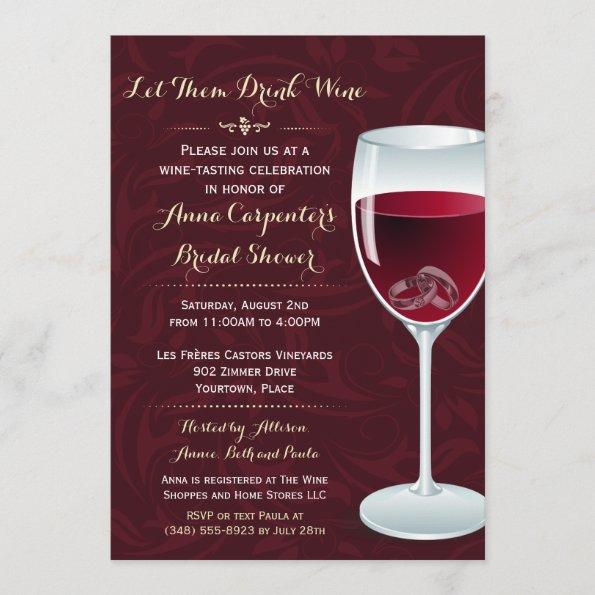 Rings in Wine Glass Bridal Wedding Shower Invitations