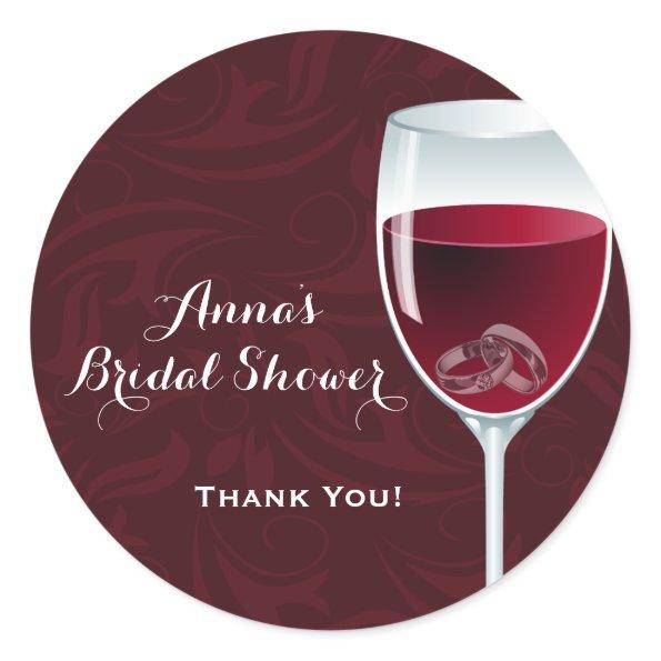 Rings in Wine Glass Bridal Wedding Shower Thanks Classic Round Sticker