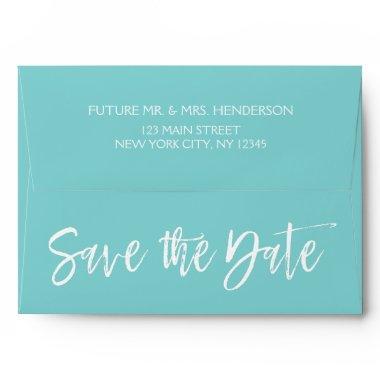 Robin Egg Blue and White Save the Date Envelope