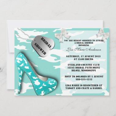 Robin Egg Blue Military Bridal Shower Invites