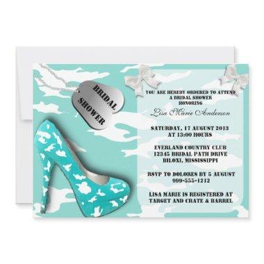 Robin Egg Blue Military Bridal Shower Invites