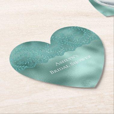 Robin Egg Green Lace  Paper Coaster