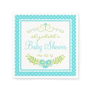 Robins Egg Blue Baby Shower- Floral Paper Napkins