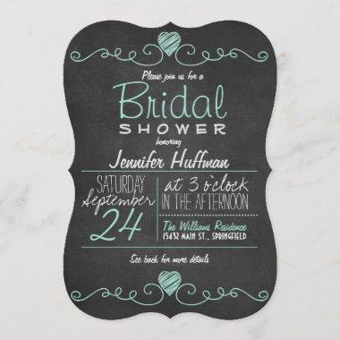 Robins Egg Blue Rustic Chalkboard Bridal Shower Invitations