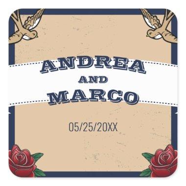 Rockabilly Tattoo Gothic Destination Wedding Square Sticker