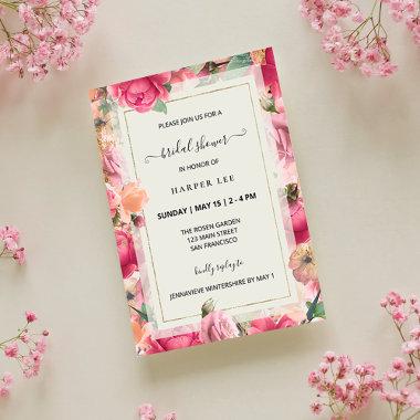 Romance Blush Pink Roses Garden Bridal Shower Invitations