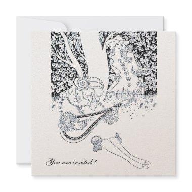 ROMANCE,ROMANTIC LOVERS BLACK WHITE WEDDING PARTY Invitations