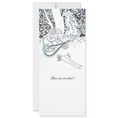 ROMANCE,ROMANTIC LOVERS BLACK WHITE WEDDING PARTY Invitations