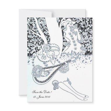 ROMANCE, SAVE THE DATE, black and white Invitations