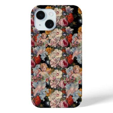 ROMANTIC ANGEL GATHERING PINK ROSES AND FLOWERS iPhone 15 CASE