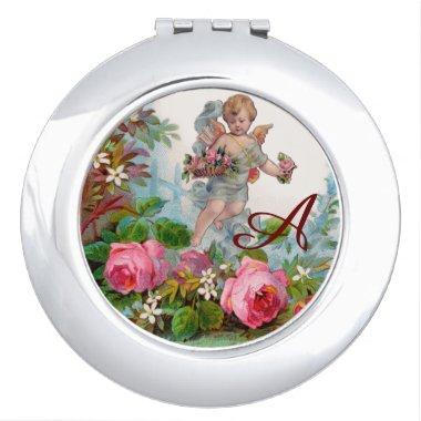 ROMANTIC ANGEL GATHERING PINK ROSES AND FLOWERS VANITY MIRROR