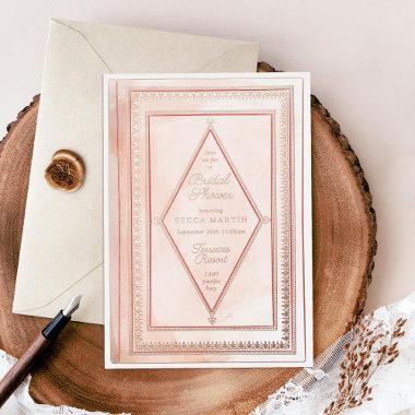 Romantic Antique Book Blush Bridal Shower Rose Foil Invitations