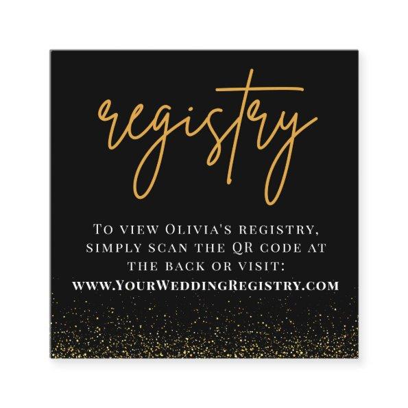 Romantic Black and Gold Wedding QR Code Registry Enclosure