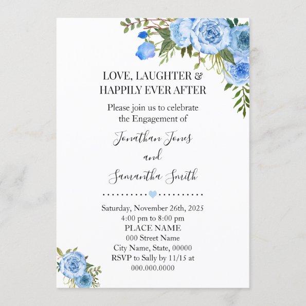 Romantic Blue floral boho chic engagement Invitations