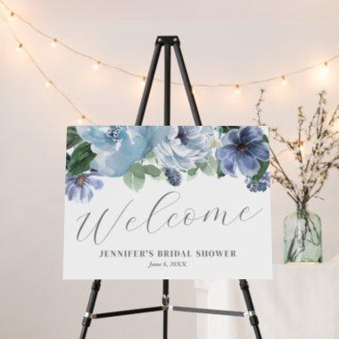 Romantic Blue Floral Bridal Shower Welcome Sign