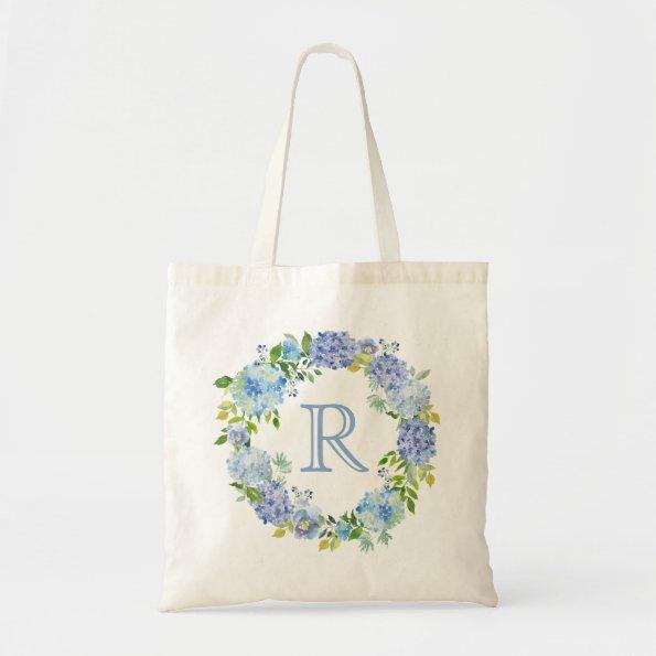 Romantic Blue Floral Monogram Tote Bag