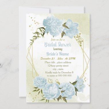 romantic blue flowers geometric bridal shower Invitations