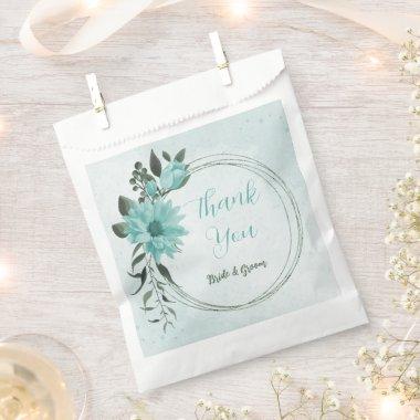 romantic blue flowers & green leaves wedding favor bag