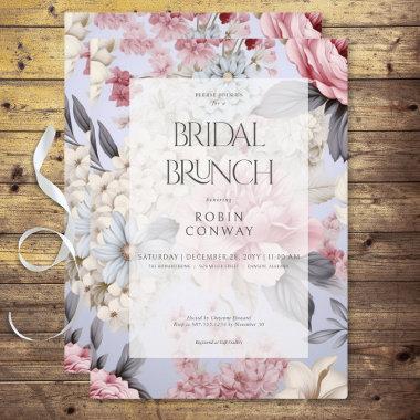 Romantic Blue Pink & White Floral Bridal Brunch Invitations