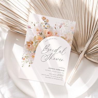 Romantic Blush Peach Floral Arch Bridal Shower Invitations