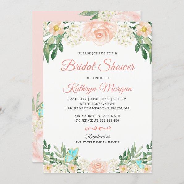Romantic Blush Peach Floral Blossom Bridal Shower Invitations